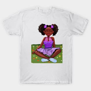 Anime girl Summer sunshine Princess Cute black girl Melanin Afro African American T-Shirt